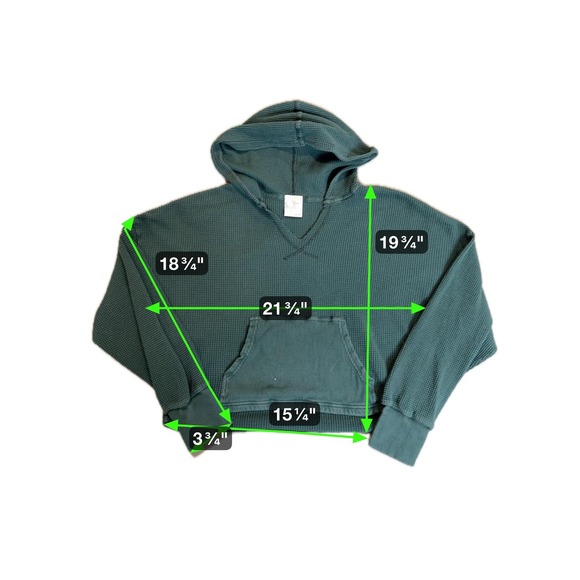 Offline By Aerie Hoodie Womens Small‎ Green Waffle Knit Cropped Kangaroo Pocket - Picture 4 of 5